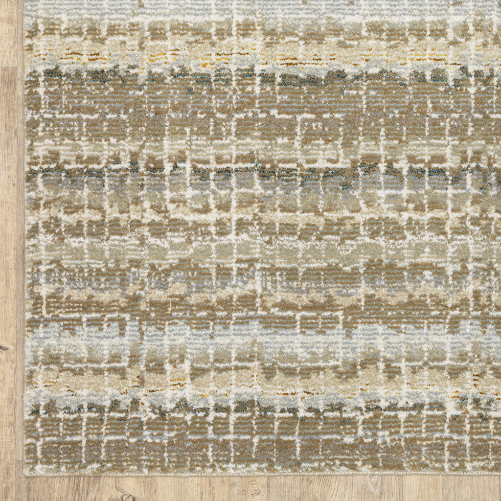 8' X 10' Ivory Grey Tan And Brown Abstract Power Loom Stain Resistant Area Rug