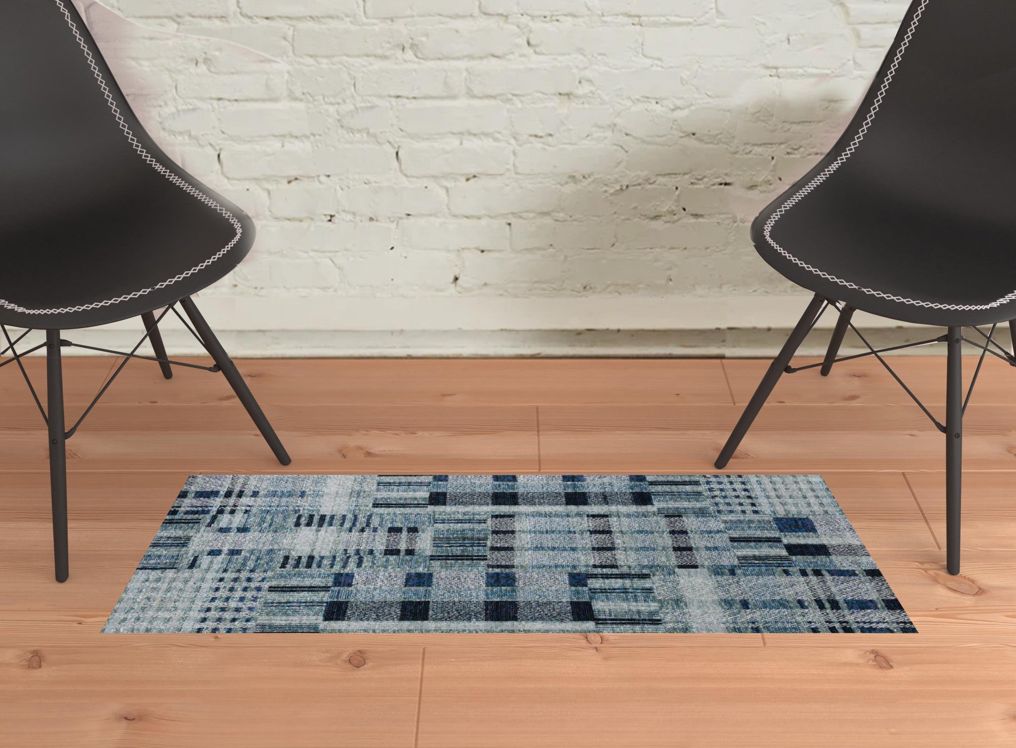 2' X 3' Blue Geometric Power Loom Stain Resistant Area Rug
