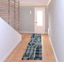 2' X 8' Blue Geometric Power Loom Stain Resistant Runner Rug