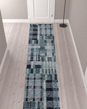 2' X 10' Blue Geometric Power Loom Stain Resistant Runner Rug