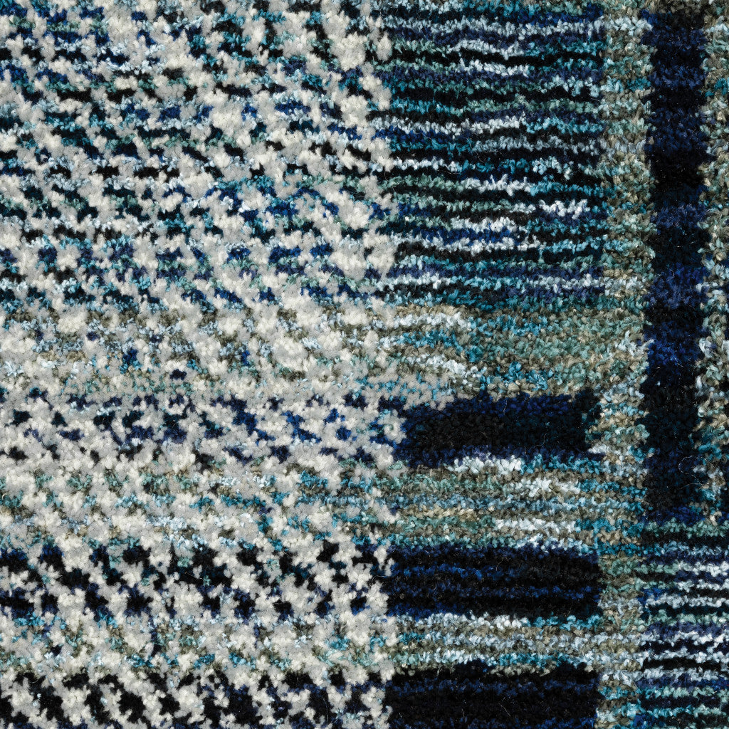 2' X 10' Blue Geometric Power Loom Stain Resistant Runner Rug