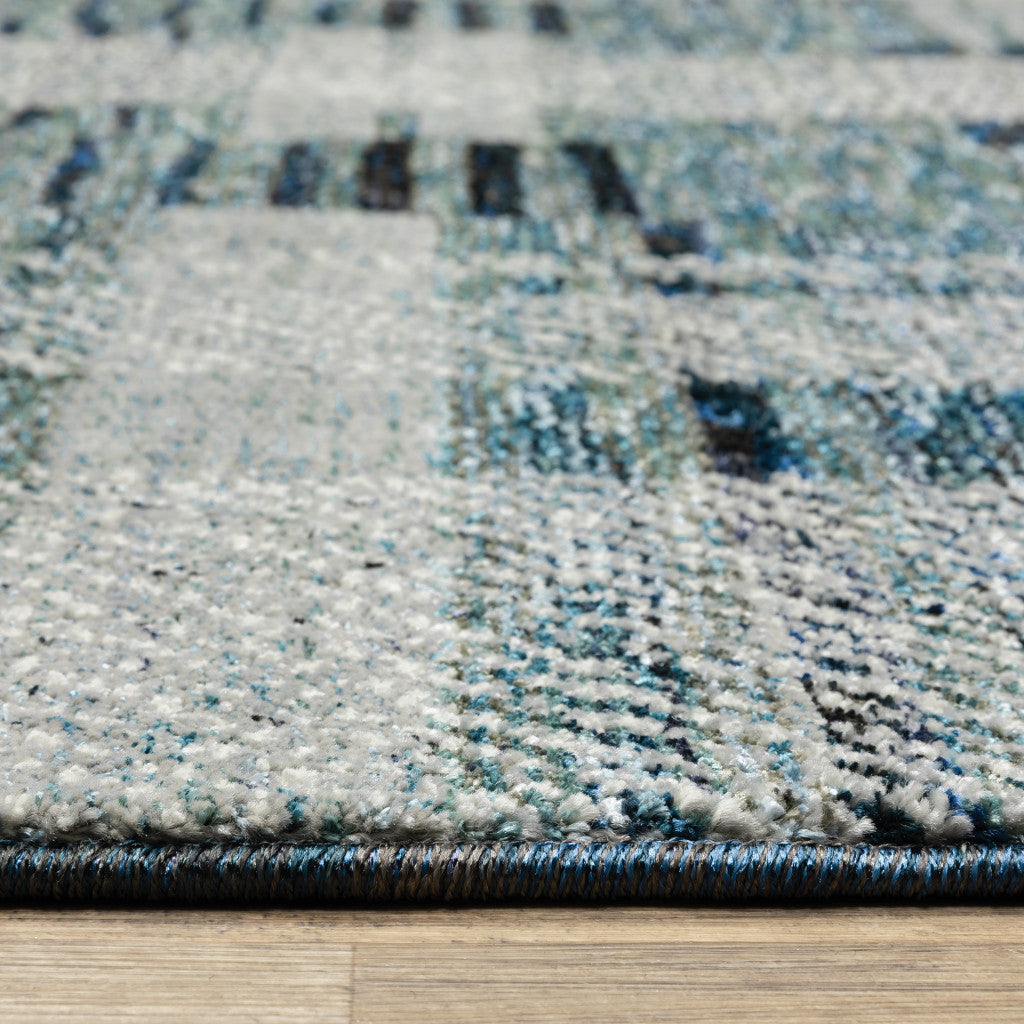 3' X 5' Blue Geometric Power Loom Stain Resistant Area Rug