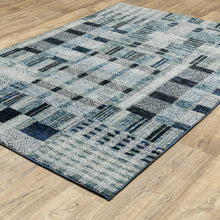 3' X 5' Blue Geometric Power Loom Stain Resistant Area Rug