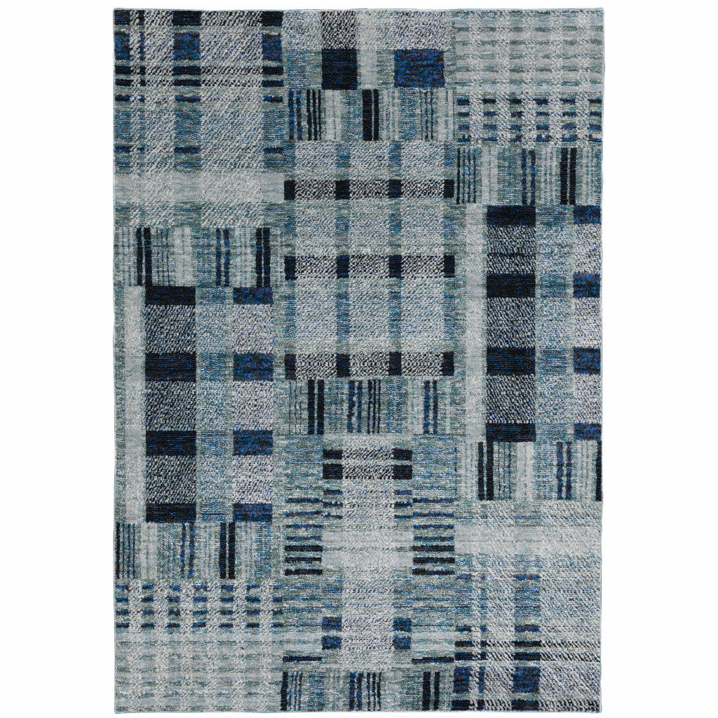 5' X 7' Blue Geometric Power Loom Stain Resistant Area Rug