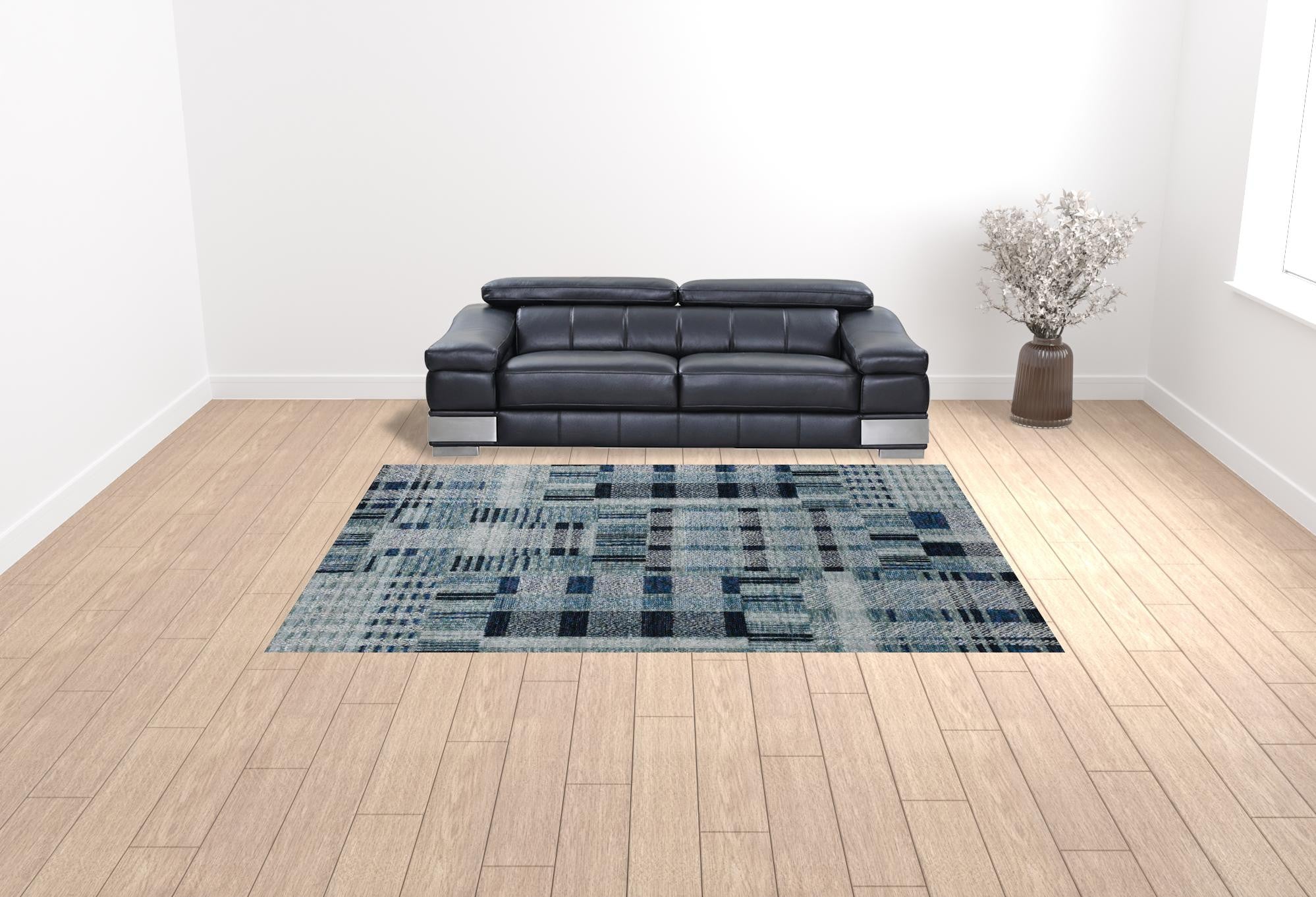 9' X 12' Blue Geometric Power Loom Stain Resistant Area Rug