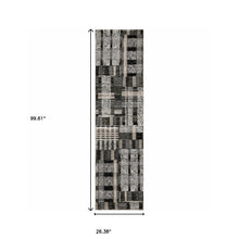 2' X 8' Black Grey And Ivory Geometric Power Loom Stain Resistant Runner Rug