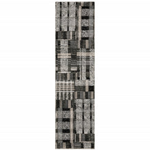 2' X 10' Black Grey And Ivory Geometric Power Loom Stain Resistant Runner Rug