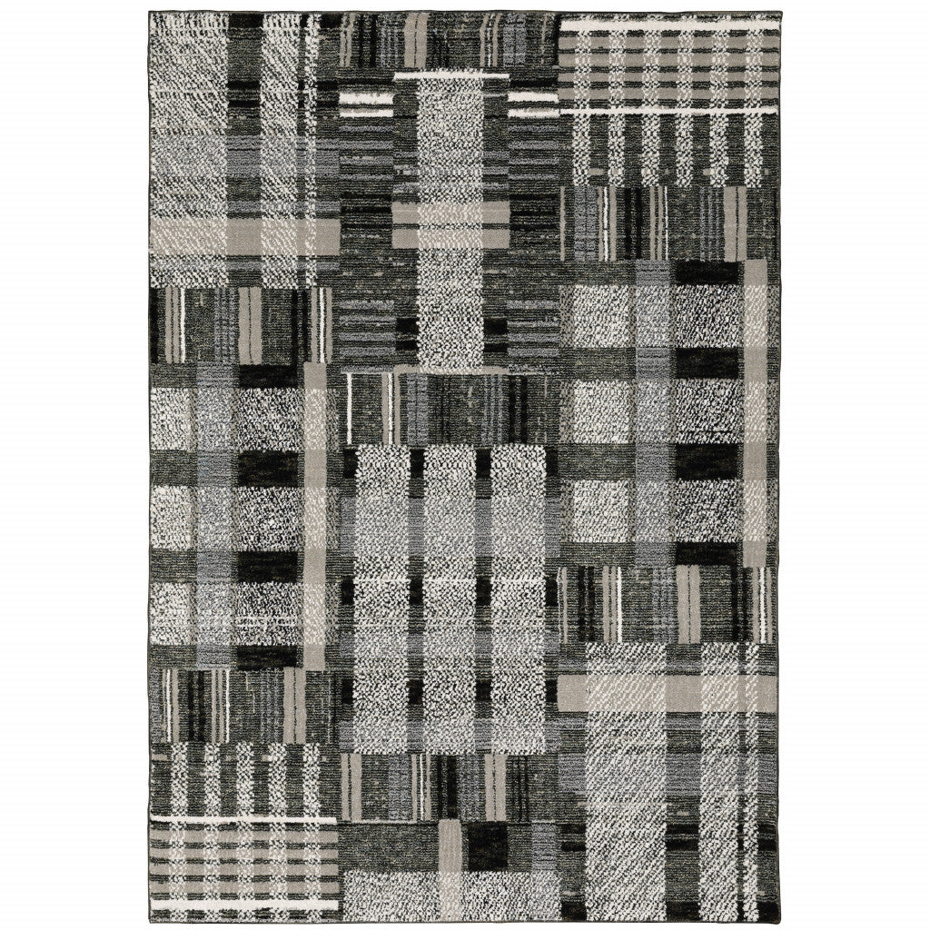 3' X 5' Black Grey And Ivory Geometric Power Loom Stain Resistant Area Rug