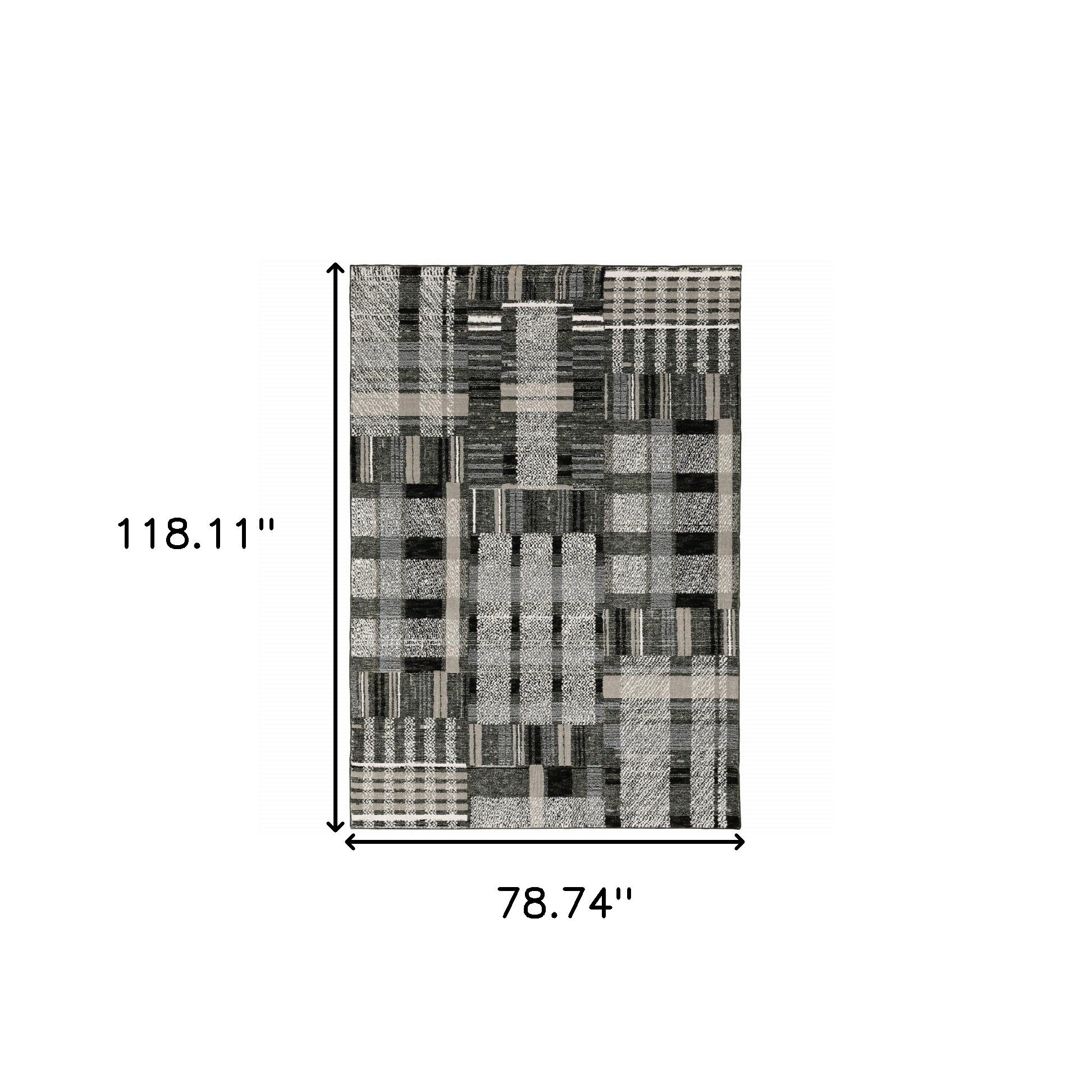 6' X 9' Black Grey And Ivory Geometric Power Loom Stain Resistant Area Rug