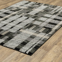 6' X 9' Black Grey And Ivory Geometric Power Loom Stain Resistant Area Rug