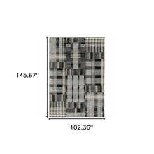 9' X 12' Black Grey And Ivory Geometric Power Loom Stain Resistant Area Rug