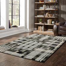 9' X 12' Black Grey And Ivory Geometric Power Loom Stain Resistant Area Rug