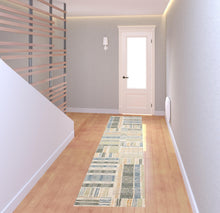 2' X 8' Green Grey And Ivory Geometric Power Loom Stain Resistant Runner Rug