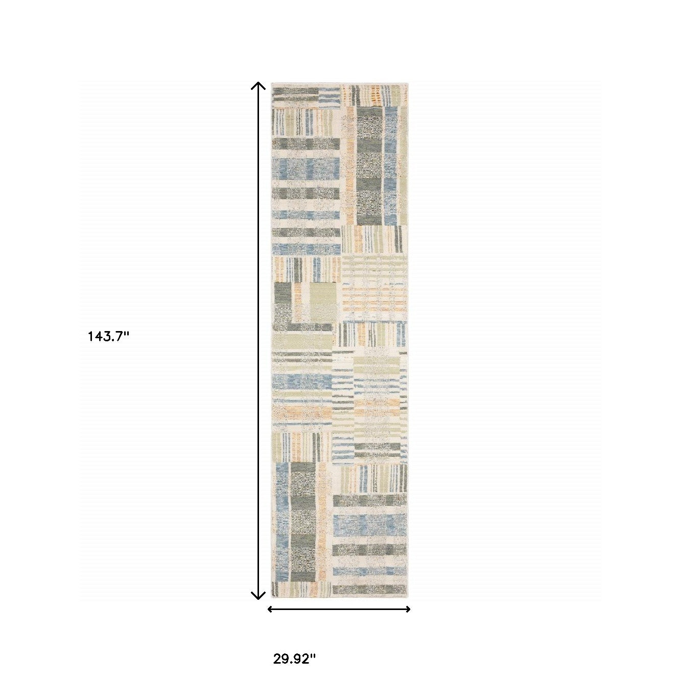 2' X 10' Green Grey And Ivory Geometric Power Loom Stain Resistant Runner Rug