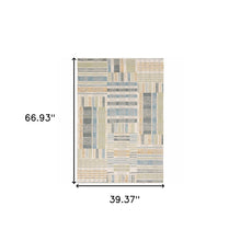 3' X 5' Green Grey And Ivory Geometric Power Loom Stain Resistant Area Rug