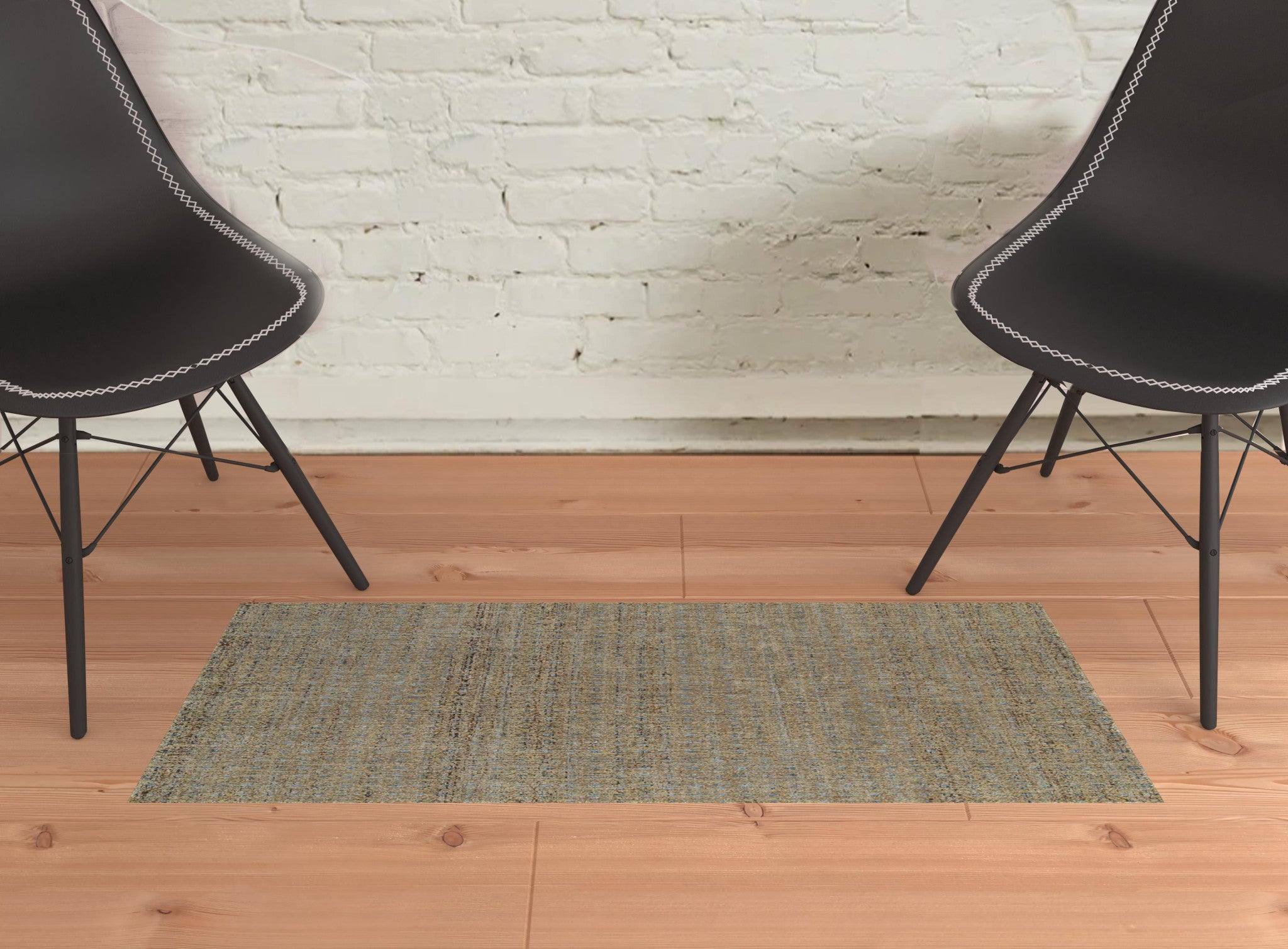 2' X 3' Silver Gold Rust And Blue Green Geometric Power Loom Stain Resistant Area Rug