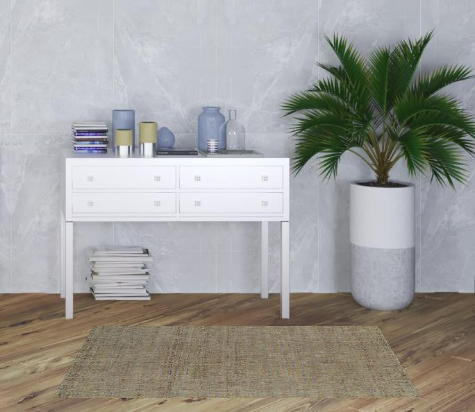 3' X 5' Silver Gold Rust And Blue Green Geometric Power Loom Stain Resistant Area Rug