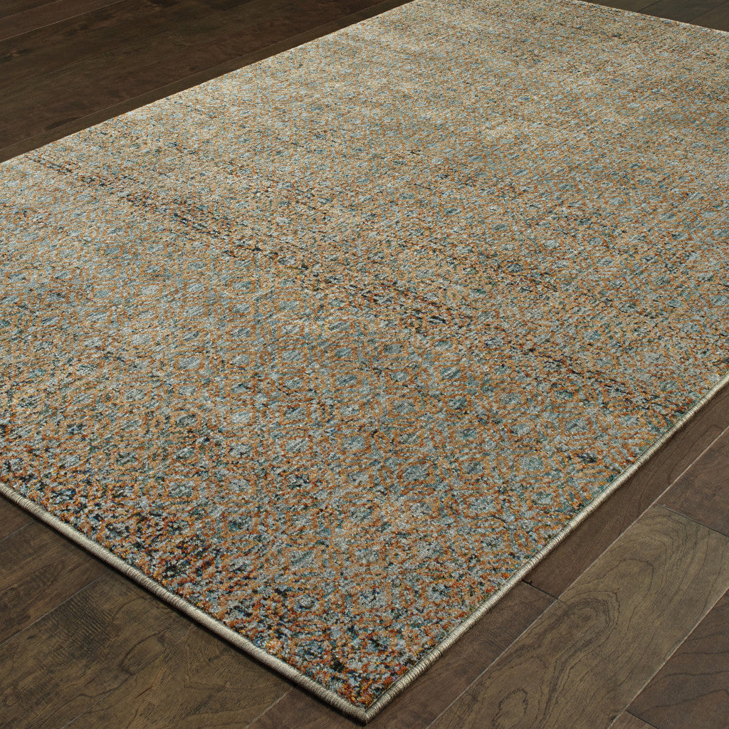 5' X 7' Silver Gold Rust And Blue Green Geometric Power Loom Stain Resistant Area Rug