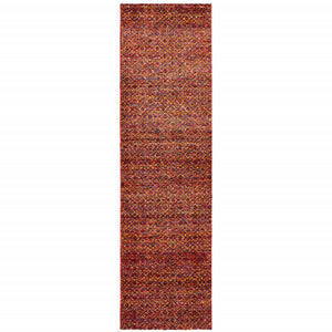 2' X 8' Red Gold And Blue Geometric Power Loom Stain Resistant Runner Rug