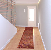 2' X 8' Red Gold And Blue Geometric Power Loom Stain Resistant Runner Rug