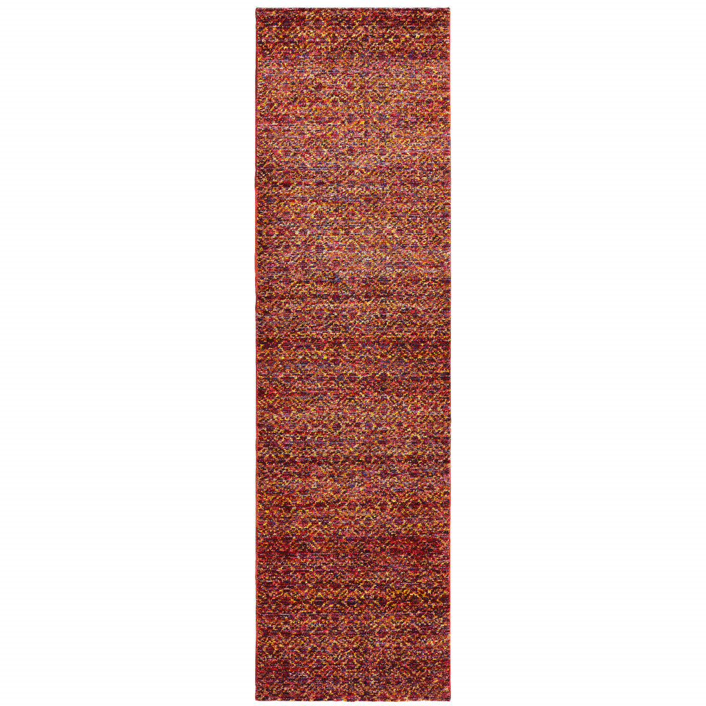 2' X 10' Red Gold And Blue Geometric Power Loom Stain Resistant Runner Rug