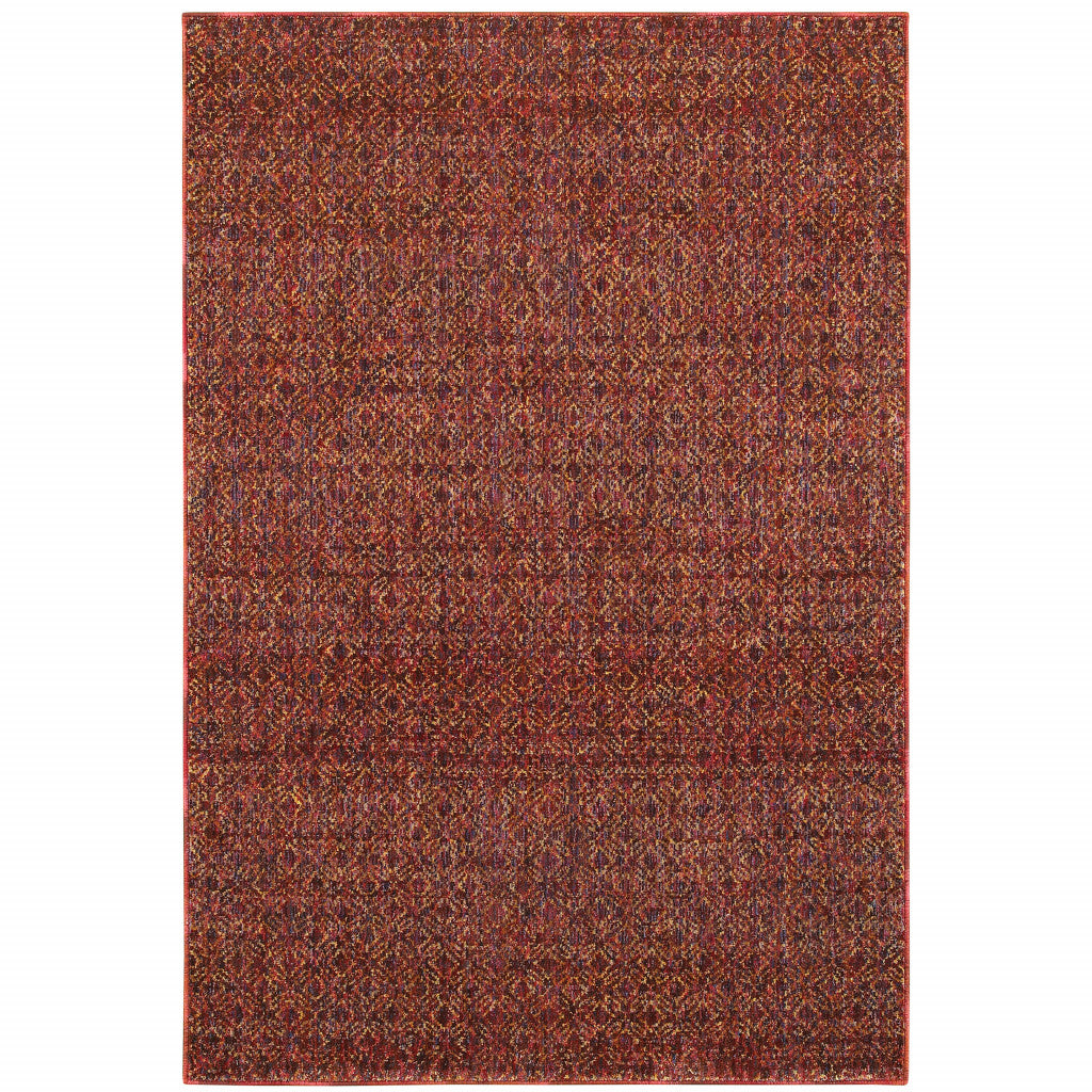 9' X 12' Red Gold And Blue Geometric Power Loom Stain Resistant Area Rug