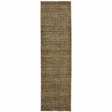 2' X 8' Brown Gold Rust Blue And Green Geometric Power Loom Stain Resistant Runner Rug