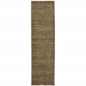 2' X 8' Brown Gold Rust Blue And Green Geometric Power Loom Stain Resistant Runner Rug