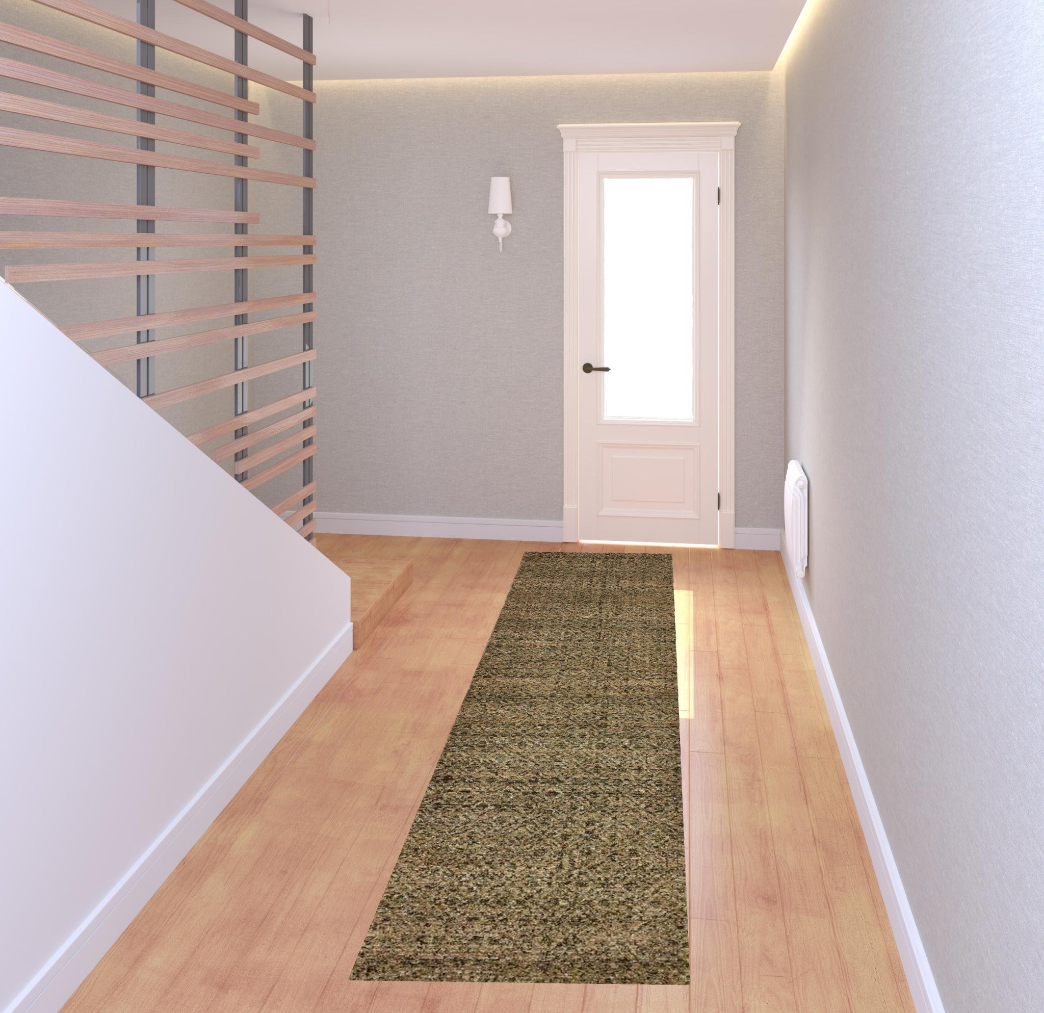 2' X 8' Brown Gold Rust Blue And Green Geometric Power Loom Stain Resistant Runner Rug