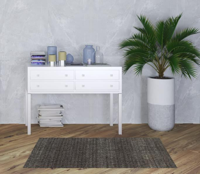 3' X 5' Charcoal Grey And Brown Geometric Power Loom Stain Resistant Area Rug