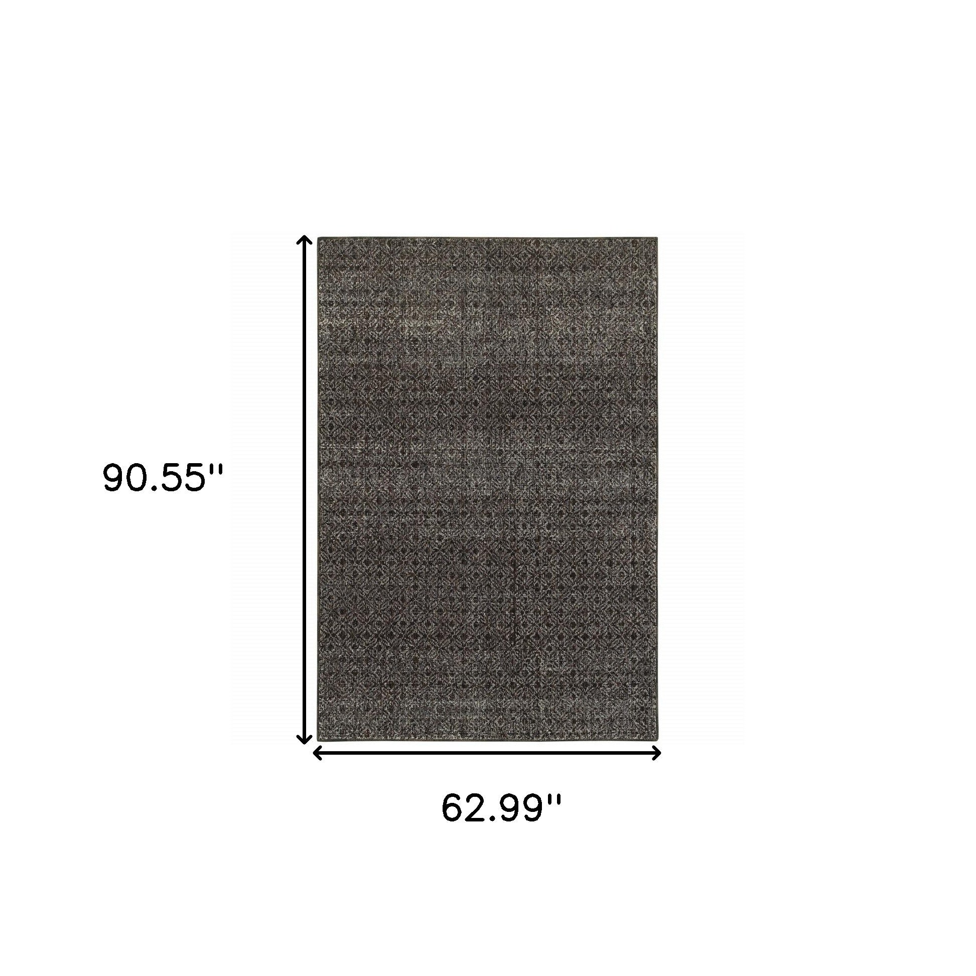 5' X 7' Charcoal Grey And Brown Geometric Power Loom Stain Resistant Area Rug