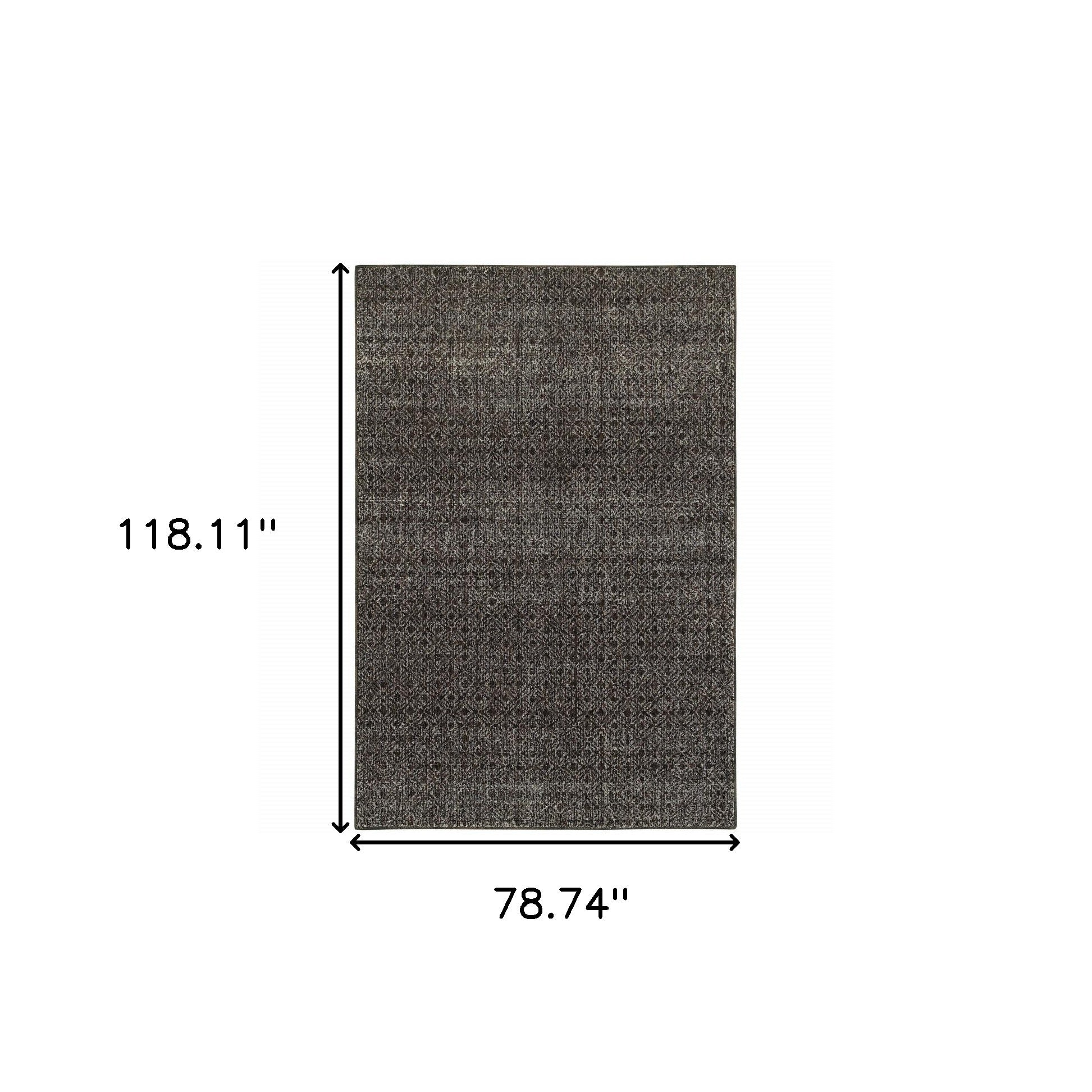 6' X 9' Charcoal Grey And Brown Geometric Power Loom Stain Resistant Area Rug