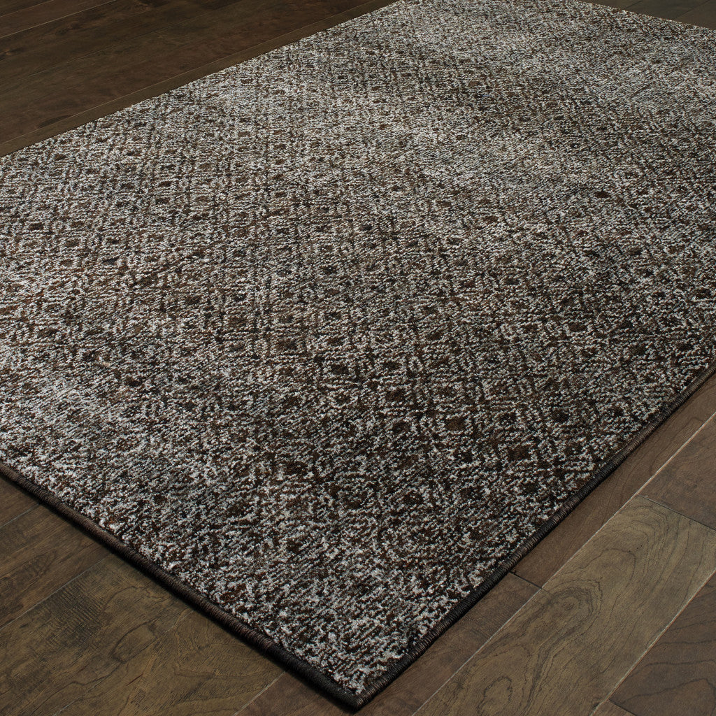 8' X 10' Charcoal Grey And Brown Geometric Power Loom Stain Resistant Area Rug