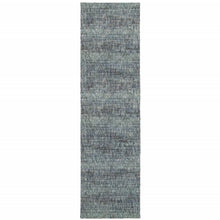 2' X 10' Blue Grey Silver And Green Power Loom Stain Resistant Runner Rug
