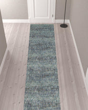 2' X 10' Blue Grey Silver And Green Power Loom Stain Resistant Runner Rug