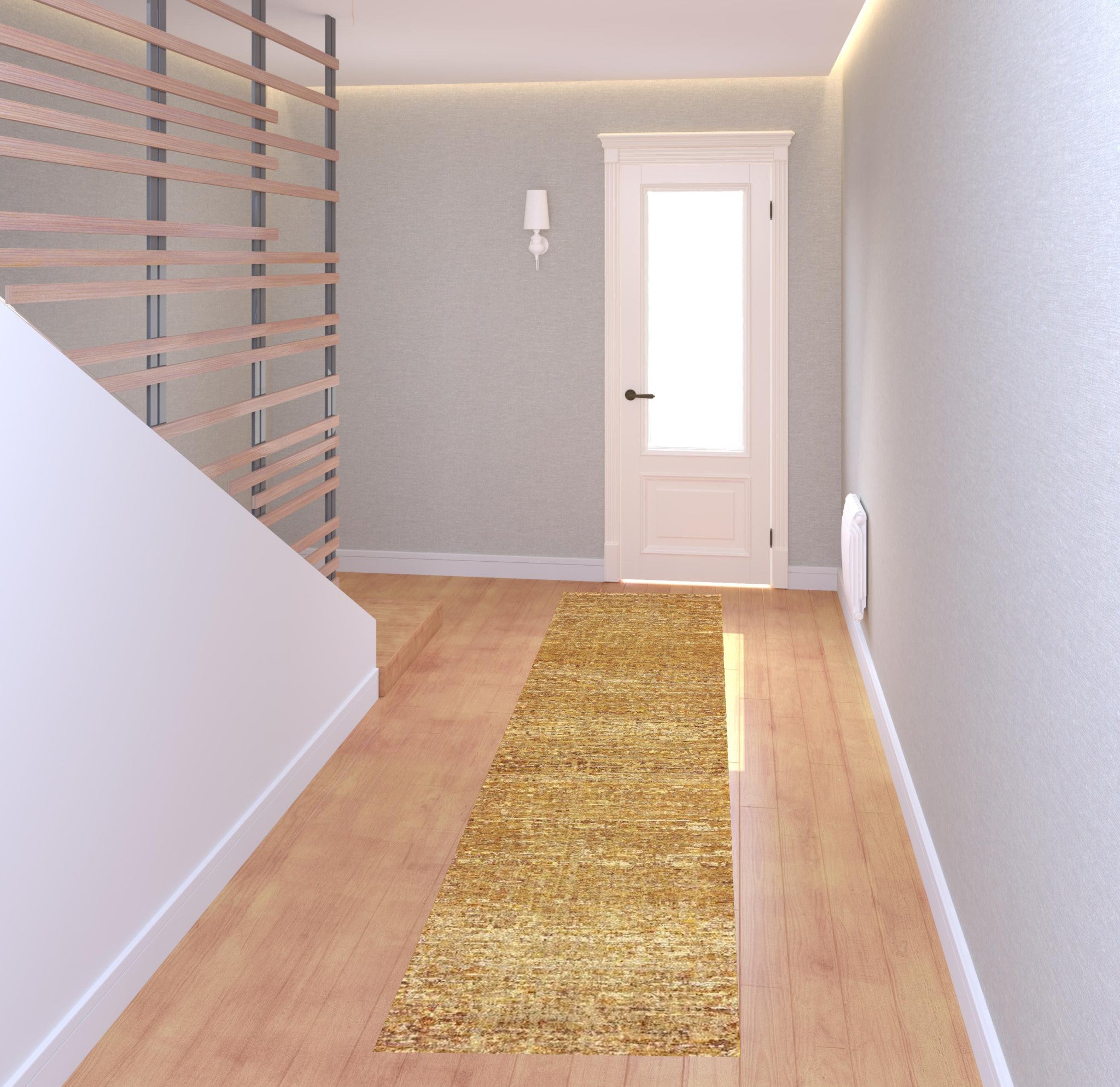 2' X 8' Gold Rust Brown Ivory Purple And Lavender Power Loom Stain Resistant Runner Rug