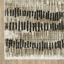 2' X 8' Beige Ivory Charcoal Brown Tan And Grey Abstract Power Loom Stain Resistant Runner Rug With Fringe