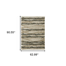 5' X 8' Beige Ivory Charcoal Brown Tan And Grey Abstract Power Loom Stain Resistant Area Rug With Fringe
