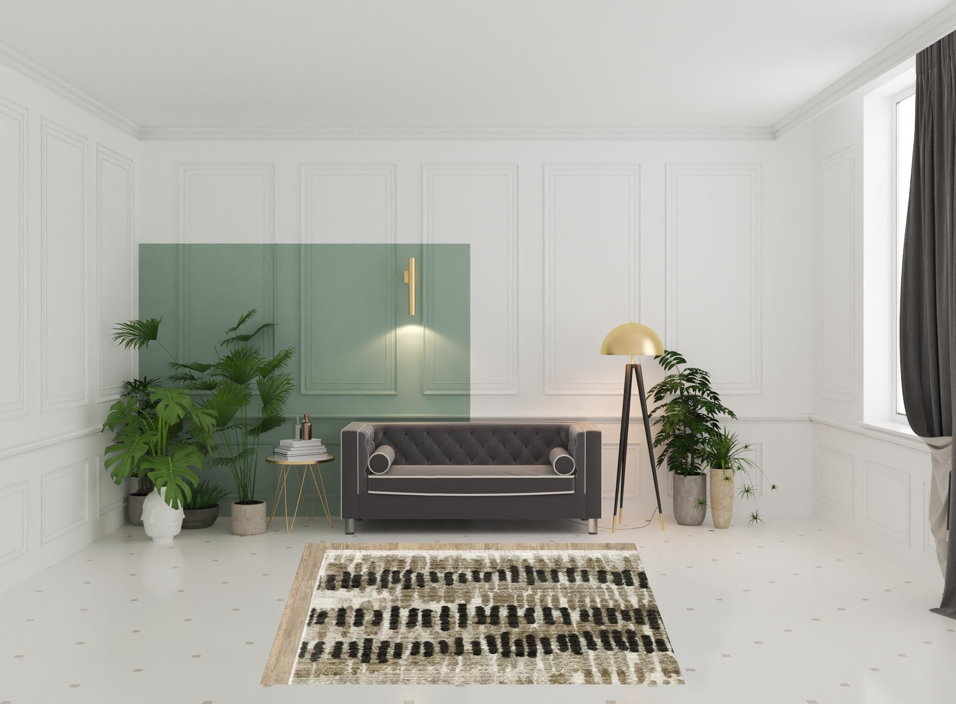 5' X 8' Beige Ivory Charcoal Brown Tan And Grey Abstract Power Loom Stain Resistant Area Rug With Fringe