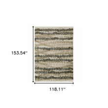 10' X 13' Beige Ivory Charcoal Brown Tan And Grey Abstract Power Loom Stain Resistant Area Rug With Fringe