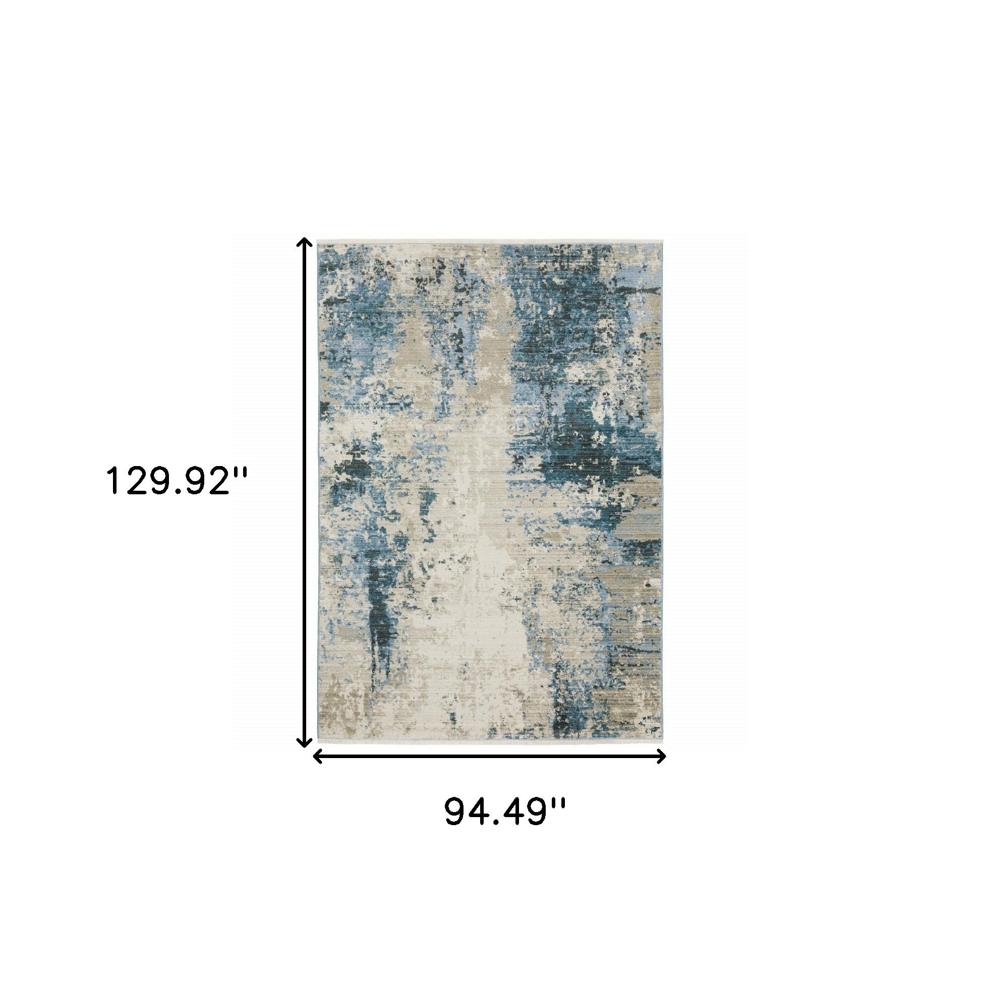 8' X 11' Blue Grey Ivory Light Blue And Dark Blue Abstract Power Loom Stain Resistant Area Rug With Fringe
