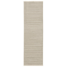 8' Ivory Beige Taupe And Tan Geometric Power Loom Runner Rug With Fringe