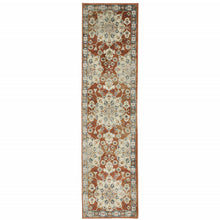 2' X 8' Rust Beige Teal Blue And Gold Oriental Power Loom Stain Resistant Runner Rug