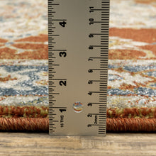 2' X 8' Rust Beige Teal Blue And Gold Oriental Power Loom Stain Resistant Runner Rug