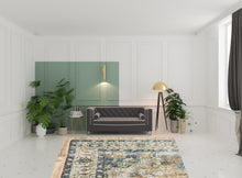 7' X 10' Blue Gold Brown Green And Salmon Oriental Printed Stain Resistant Non Skid Area Rug