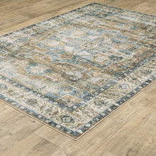 7' X 10' Blue Gold Brown Green And Salmon Oriental Printed Stain Resistant Non Skid Area Rug