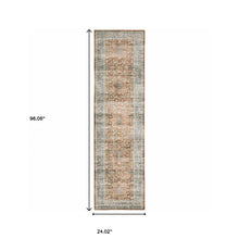 2' X 8' Rust Blue Ivory And Gold Oriental Printed Stain Resistant Non Skid Runner Rug