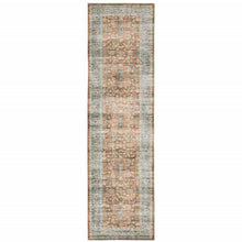2' X 8' Rust Blue Ivory And Gold Oriental Printed Stain Resistant Non Skid Runner Rug