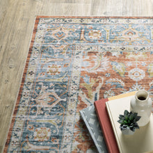 4' X 6' Rust Blue Ivory And Gold Oriental Printed Stain Resistant Non Skid Area Rug