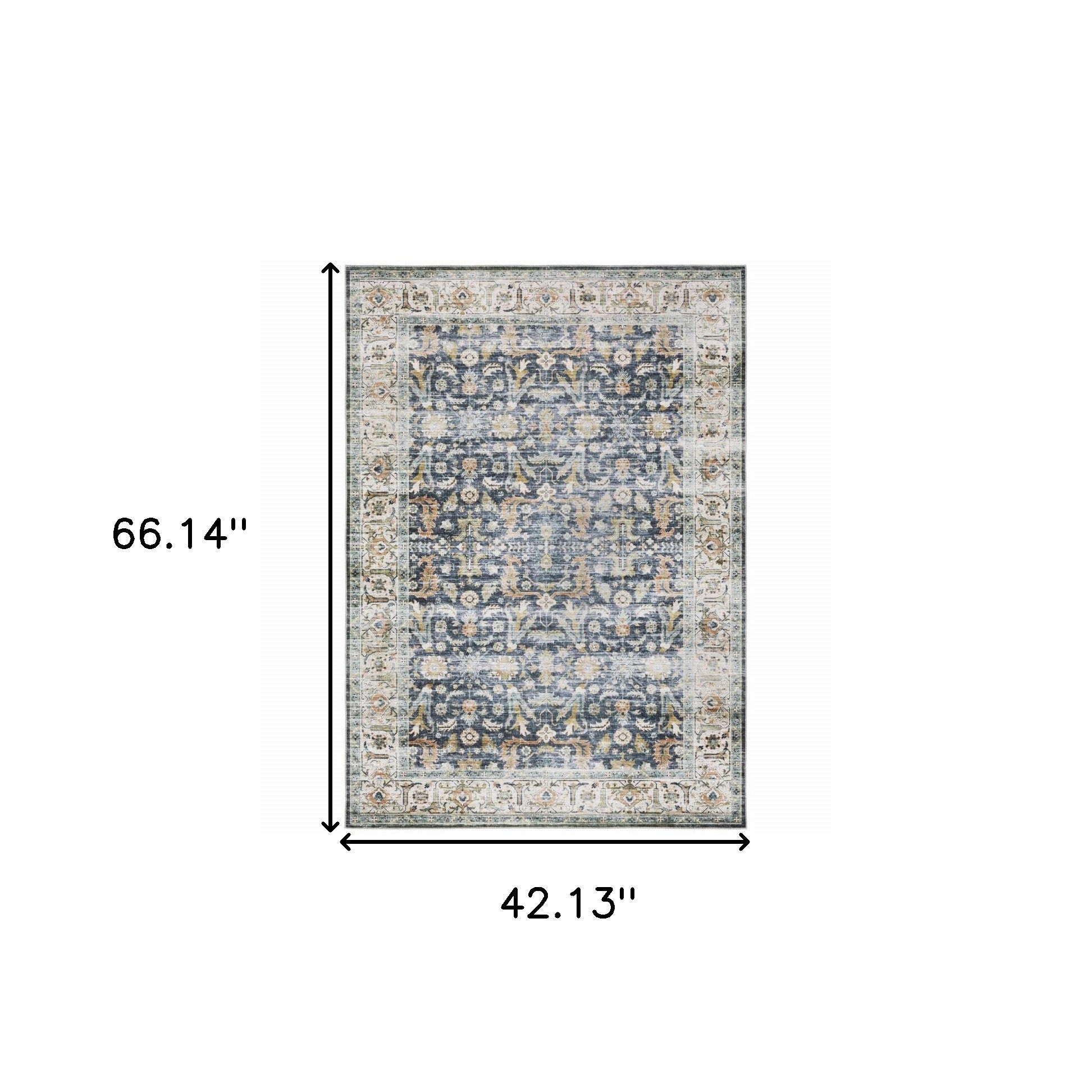 4' X 6' Blue Gold Rust Ivory And Olive Oriental Printed Stain Resistant Non Skid Area Rug